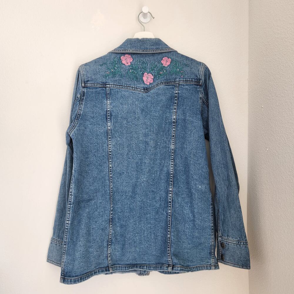 Vintage Y2K Denim & Co Embroidered Floral Barn Jacket Style Denim Jacket M - Picture 6 of 9